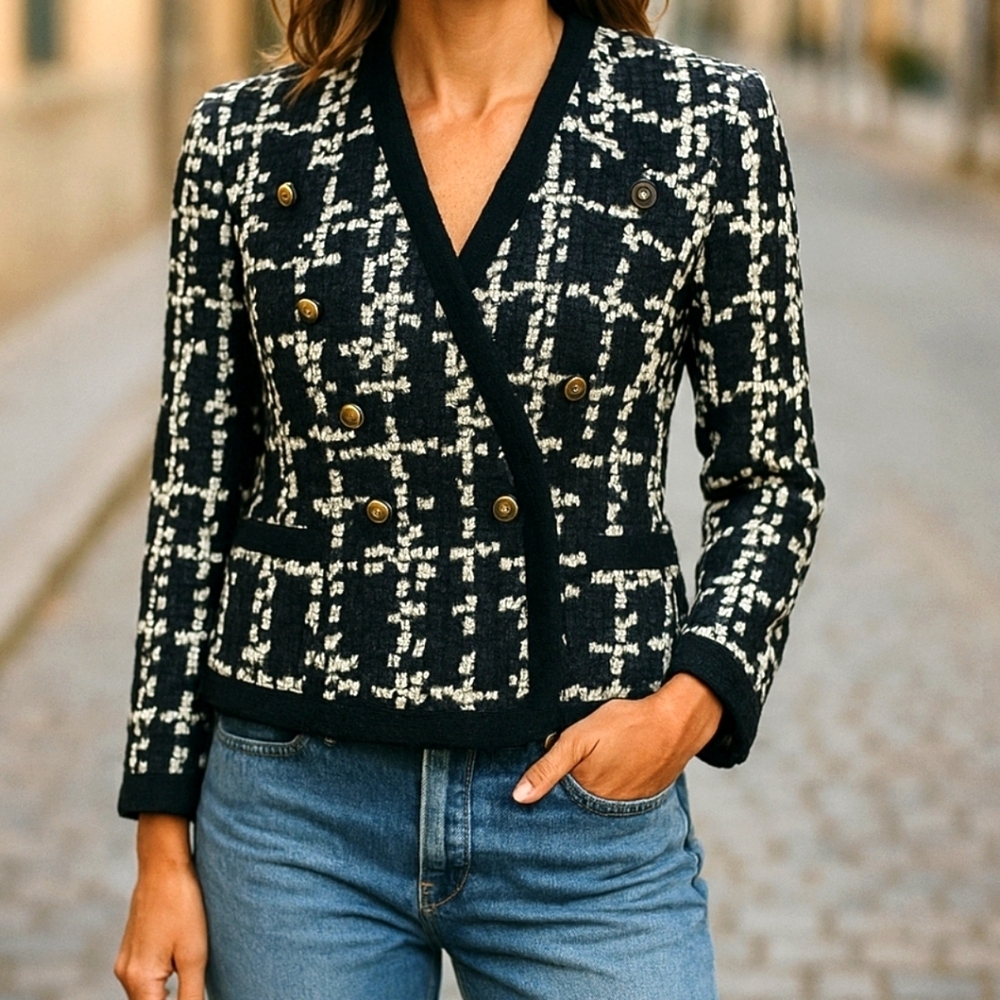 Vintage Escada by Margaretha Ley Houndstooth & Velvet Blazer,Jacket Sz 42/US 12
